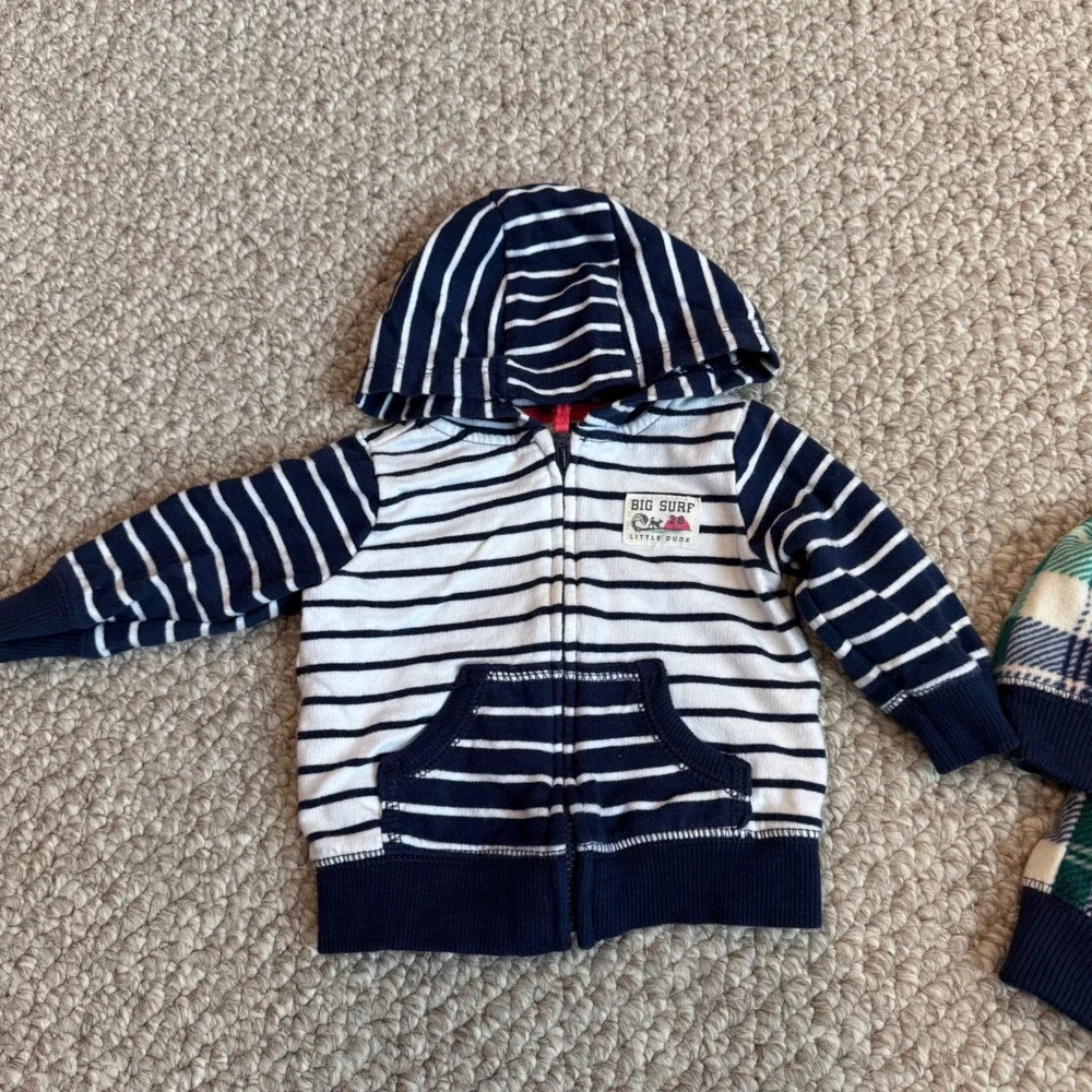 Carters Size 3 Month Baby Hoodies Stripes Plaid Bundle Zip Up Pockets Comfy‎